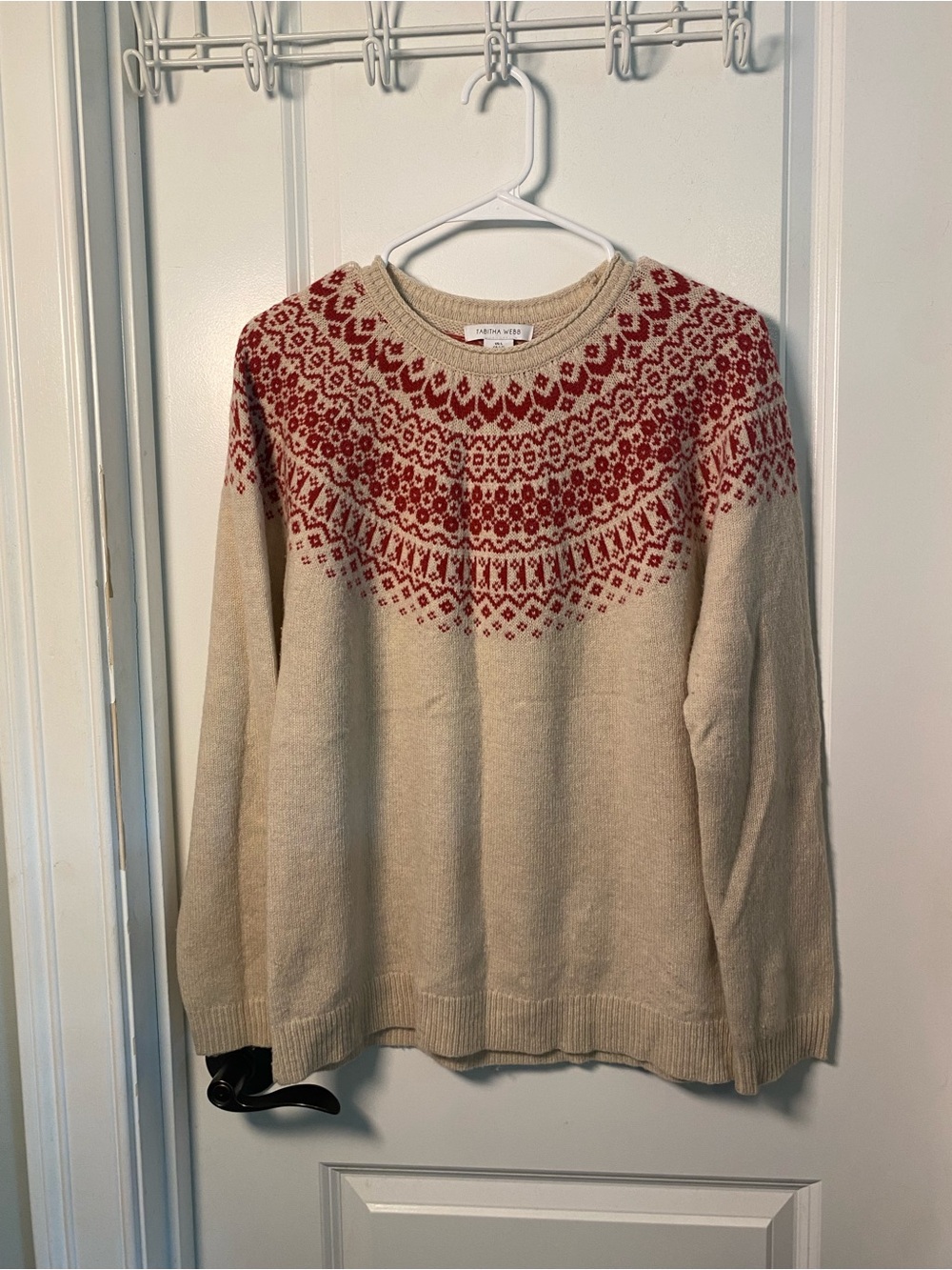 Tabitha Webb Lambswool Cream Sweater with Red Fair Isle Yoke